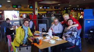 Group members enjoying lunch after bowling at Riverside Bowl, New Brighton.